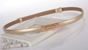 Women's Thin Leather Plain Strap Alloy Automatic Buckle Waist Belts