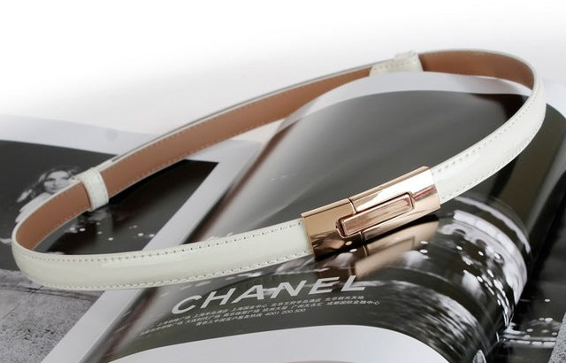 Women's Thin Leather Plain Strap Alloy Automatic Buckle Waist Belts