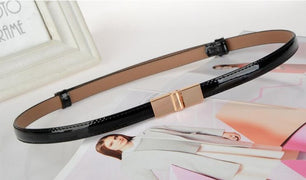 Women's Thin Leather Plain Strap Alloy Automatic Buckle Waist Belts