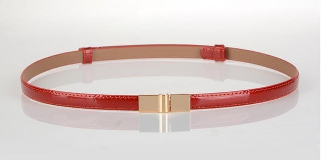 Women's Thin Leather Plain Strap Alloy Automatic Buckle Waist Belts