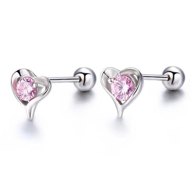 Women's 100% Sterling Silver Heart Cubic Zircon Push-Back Earrings