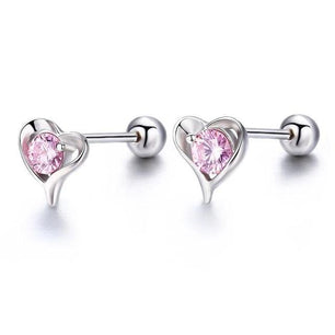 Women's 100% Sterling Silver Heart Cubic Zircon Push-Back Earrings