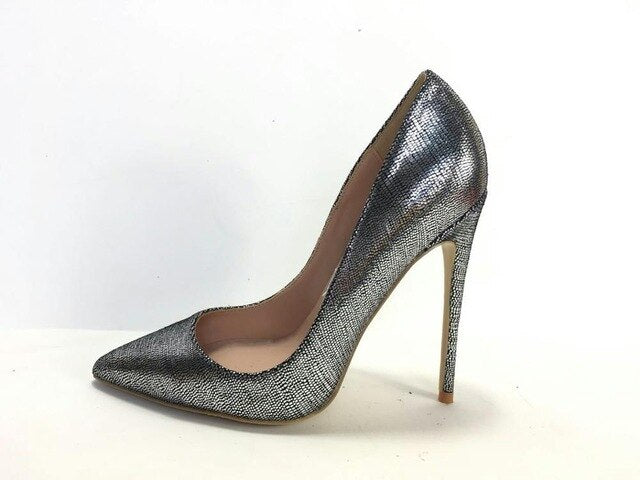 Women's Sequins Leather Pointed Toe Slip-On High Heel Shoe