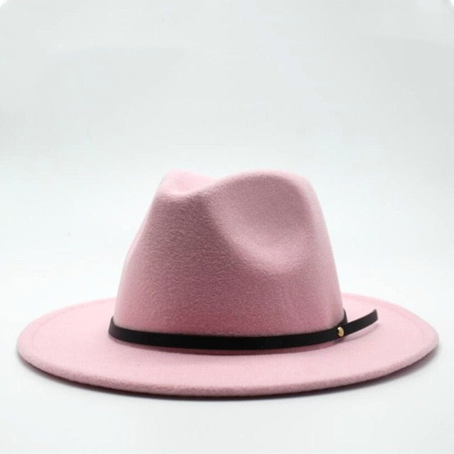 Men's Round Plain Plush Adjustable Belt Wrap Casual Wear Brim Hats