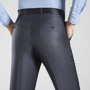Men's Mid Waist Plain Button Zipper Closure Side Pocket Formal Pants