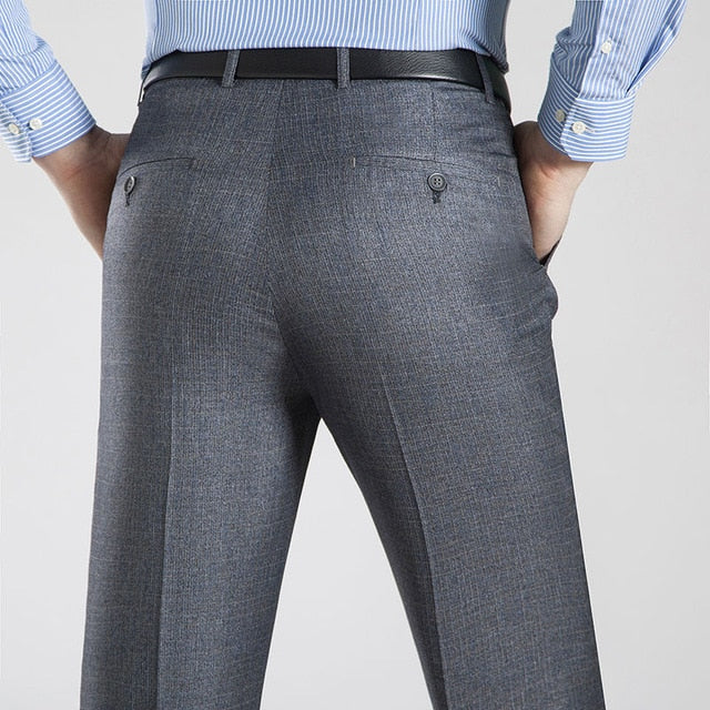 Men's Mid Waist Plain Button Zipper Closure Side Pocket Formal Pants