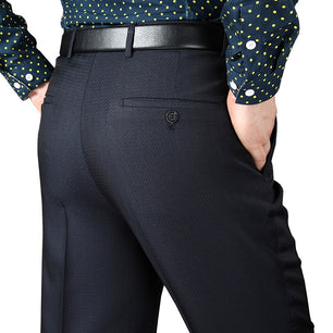 Men's Low Waist Plain Button Zipper Closure Side Pocket Formal Pants