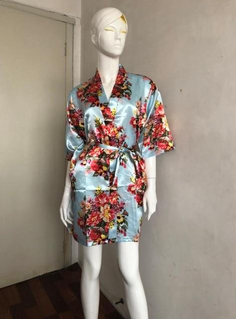 Women's Open Stitch Half Sleeve Floral Printed Belt Waist Nightgown