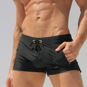 Men's Drawstring Waist Plain Quick Dry Pocket Swimwear Boxer Short