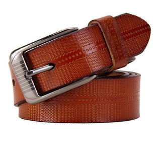 Women's Genuine Leather Linen Patchwork Alloy Pin Buckle Belts