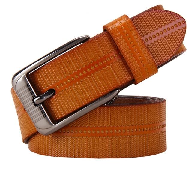 Women's Genuine Leather Linen Patchwork Alloy Pin Buckle Belts