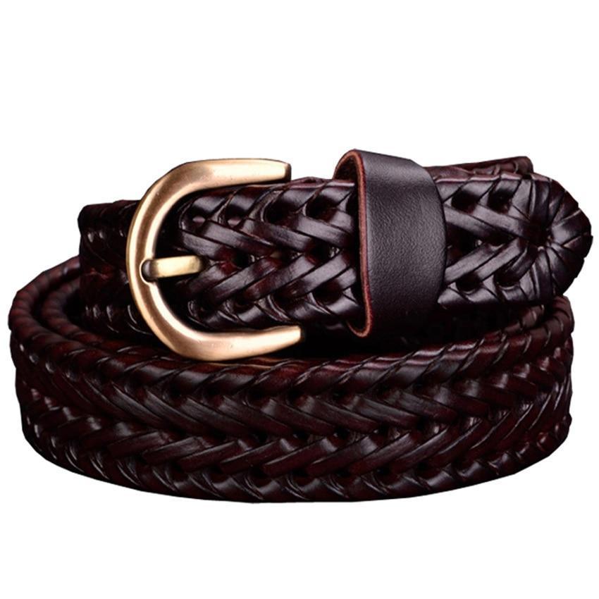 Women's Genuine Leather Braided Pattern Strap Alloy Pin Buckle Belts