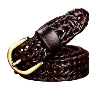 Women's Genuine Leather Braided Pattern Strap Alloy Pin Buckle Belts