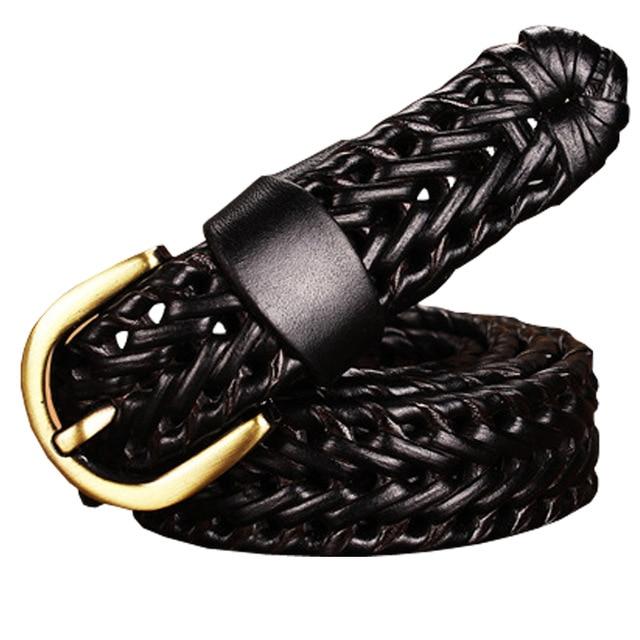 Women's Genuine Leather Braided Pattern Strap Alloy Pin Buckle Belts