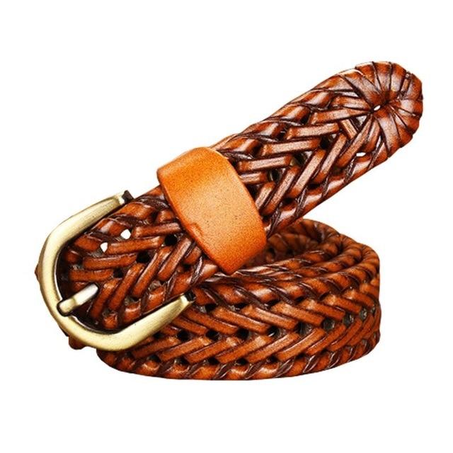 Women's Genuine Leather Braided Pattern Strap Alloy Pin Buckle Belts