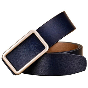 Women's Genuine Plain Leather Square Alloy Buckle Waistband Belts