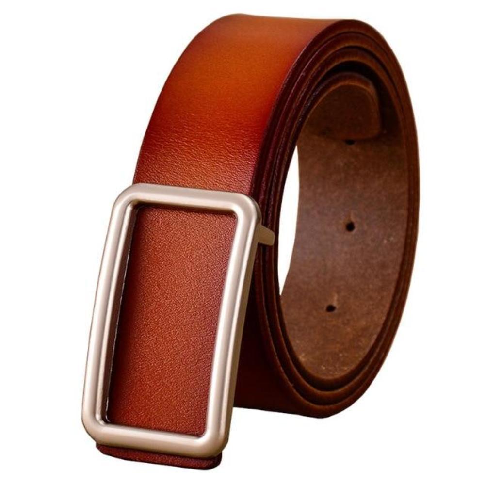 Women's Genuine Plain Leather Square Alloy Buckle Waistband Belts