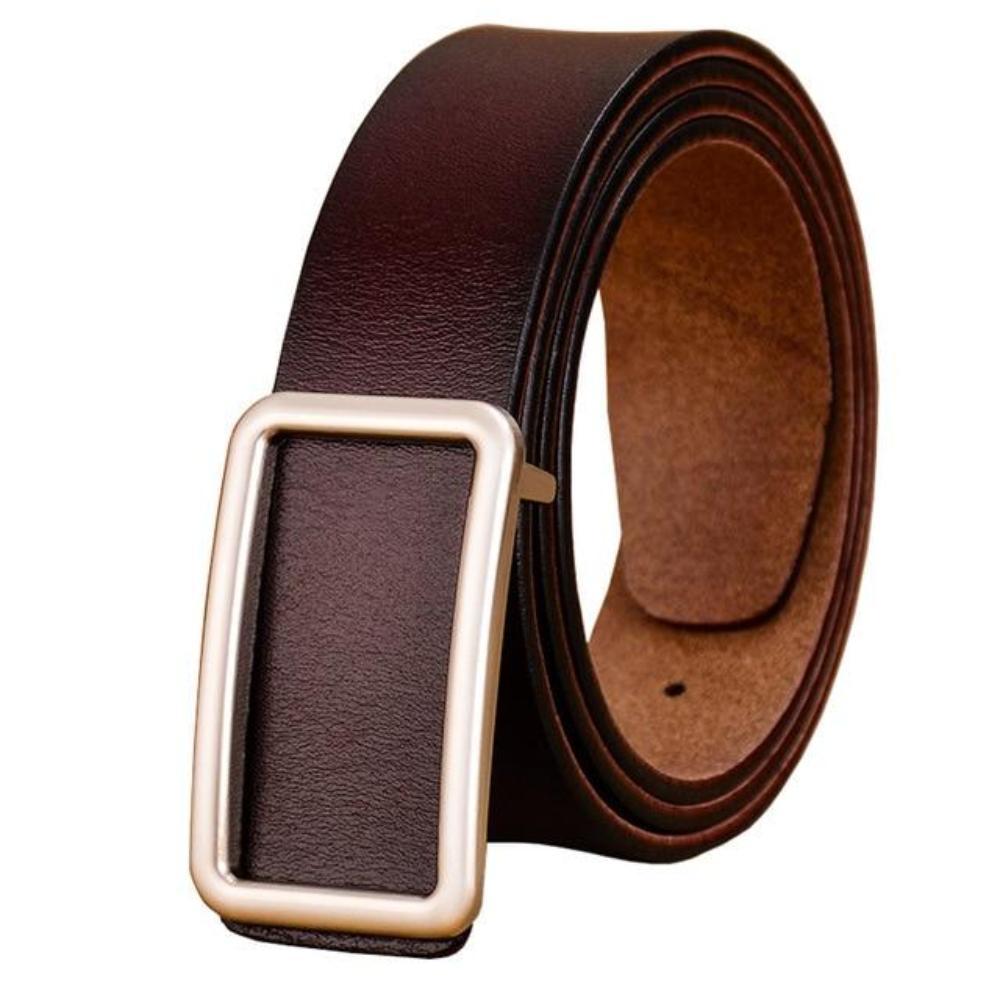 Women's Genuine Plain Leather Square Alloy Buckle Waistband Belts