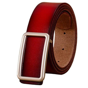 Women's Genuine Plain Leather Square Alloy Buckle Waistband Belts