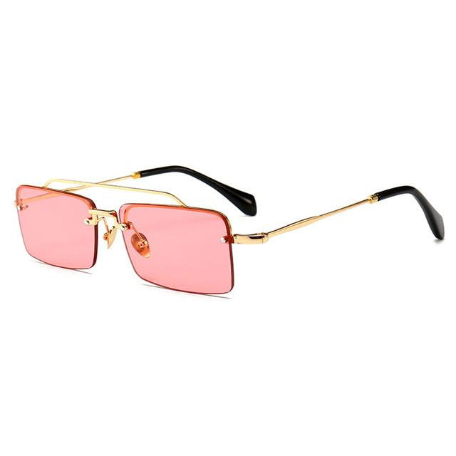 Women's Rectangle Colorful Lens Thin Alloy Frame Rimless Sunglasses