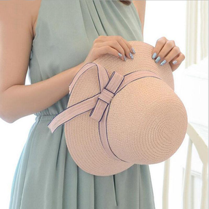 Women's Round Straw Bow-Knot Ribbon Large Wide Summer Hats