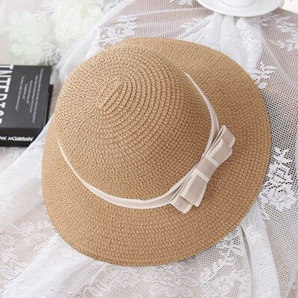 Women's Round Straw Bow-Knot Ribbon Large Wide Summer Hats