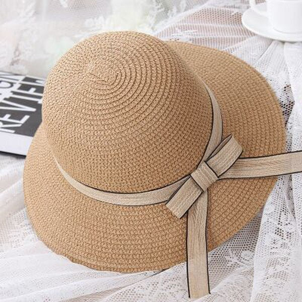 Women's Round Straw Bow-Knot Ribbon Large Wide Summer Hats