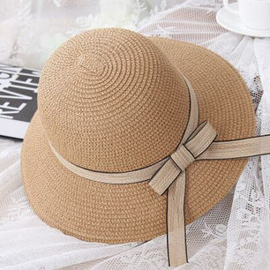 Women's Round Straw Bow-Knot Ribbon Large Wide Summer Hats