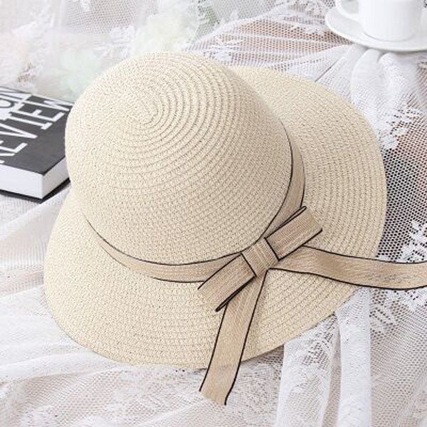 Women's Round Straw Bow-Knot Ribbon Large Wide Summer Hats