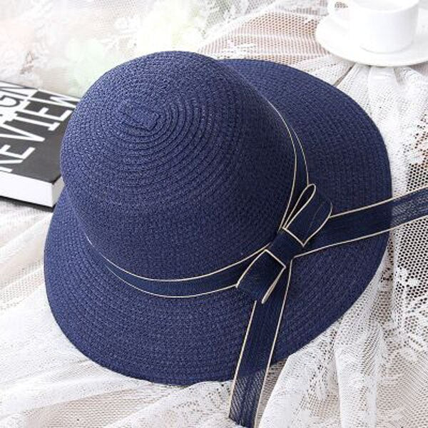 Women's Round Straw Bow-Knot Ribbon Large Wide Summer Hats