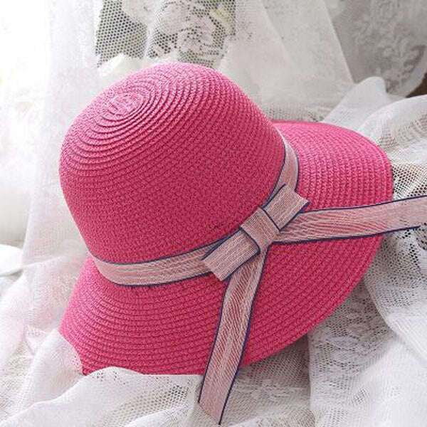 Women's Round Straw Bow-Knot Ribbon Large Wide Summer Hats