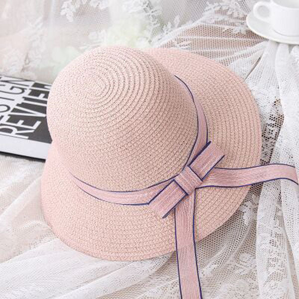 Women's Round Straw Bow-Knot Ribbon Large Wide Summer Hats