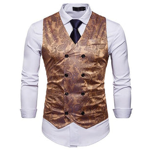 Men's V-Neck Sleeveless Floral Print Double Breasted With Pocket Vests