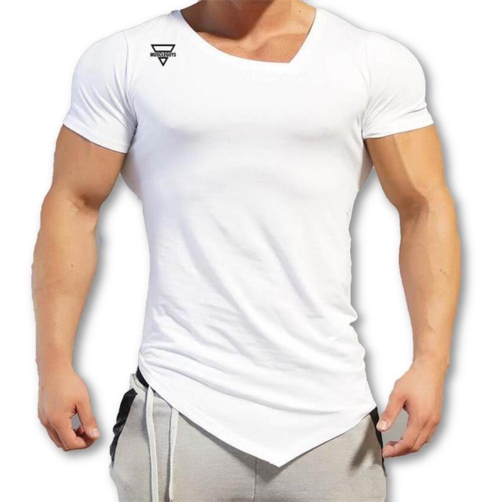 Men's V-Neck Short Sleeve Quick-Dry Plain Pattern Workout T-Shirt