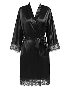 Women's Open Stitch Lace Flare Sleeve Belted Waist Nightgown