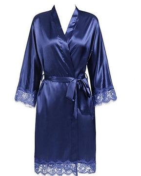 Women's Open Stitch Lace Flare Sleeve Belted Waist Nightgown