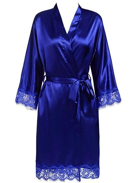 Women's Open Stitch Lace Flare Sleeve Belted Waist Nightgown