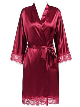 Women's Open Stitch Lace Flare Sleeve Belted Waist Nightgown