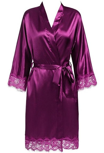 Women's Open Stitch Lace Flare Sleeve Belted Waist Nightgown