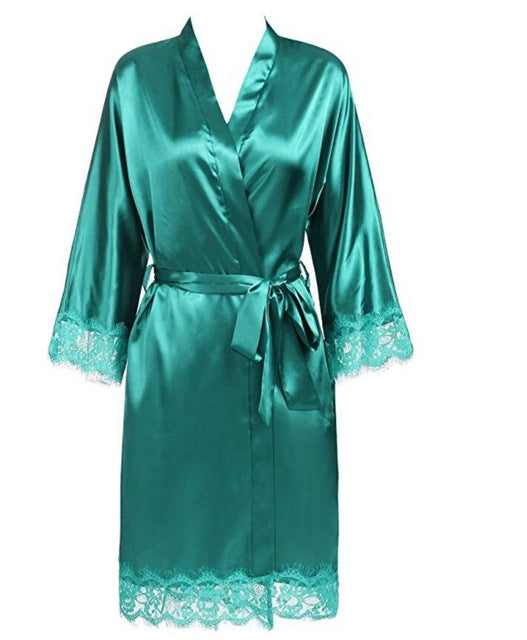 Women's Open Stitch Lace Flare Sleeve Belted Waist Nightgown