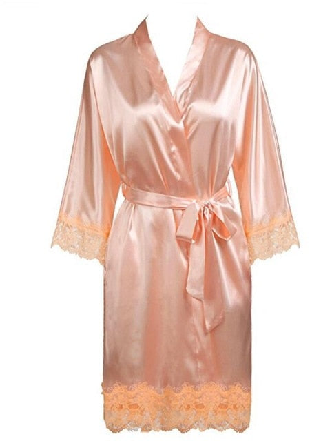 Women's Open Stitch Lace Flare Sleeve Belted Waist Nightgown