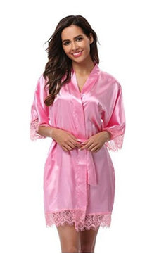 Women's Open Stitch Lace Flare Sleeve Belted Waist Nightgown