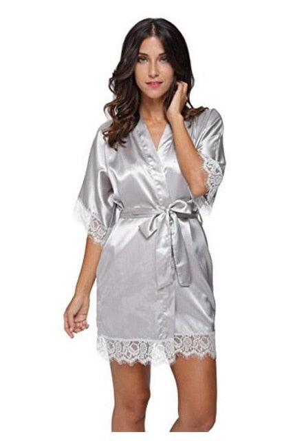 Women's Open Stitch Lace Flare Sleeve Belted Waist Nightgown