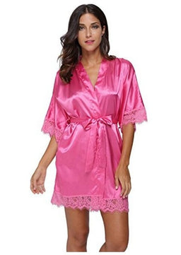 Women's Open Stitch Lace Flare Sleeve Belted Waist Nightgown