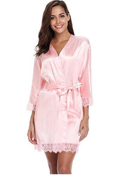 Women's Open Stitch Lace Flare Sleeve Belted Waist Nightgown