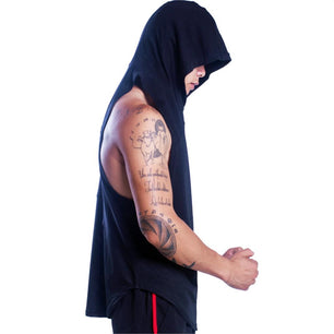 Men's O-Neck Sleeveless Quick Dry Sportswear Hooded Stringer Vests