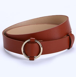 Women's Genuine Leather Strap Round Alloy Buckle Closure Belts