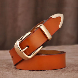 Women's Genuine Leather Strap Square Alloy Pin Buckle Closure Belts