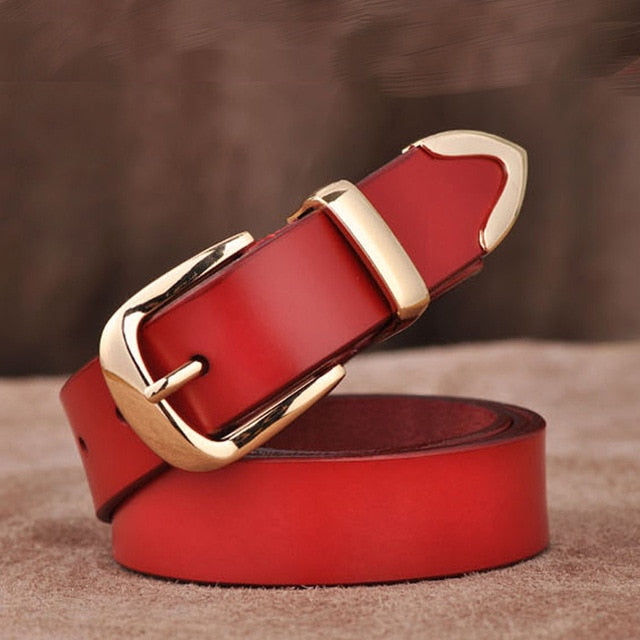 Women's Genuine Leather Strap Square Alloy Pin Buckle Closure Belts