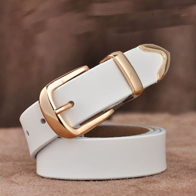 Women's Genuine Leather Strap Square Alloy Pin Buckle Closure Belts